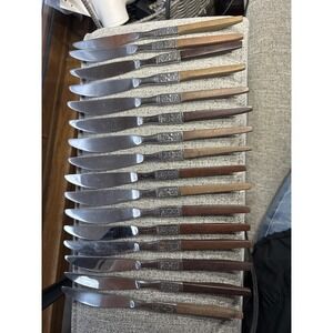 Ekco Eterna Forged Stainless Steak Knives Set 16 Mid Century Modern Wood Handle